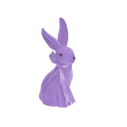 Sitting Long Ear Bunny Rabbit w Bow Flocked Purple (19cmH)
