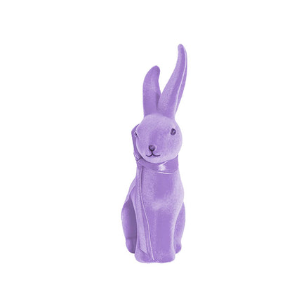 Sitting Long Ear Bunny Rabbit w Bow Flocked Purple (19cmH)