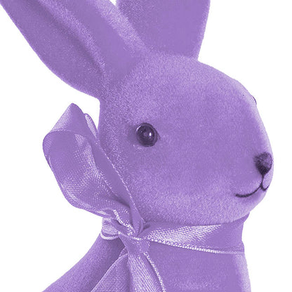 Sitting Long Ear Bunny Rabbit w Bow Flocked Purple (19cmH)