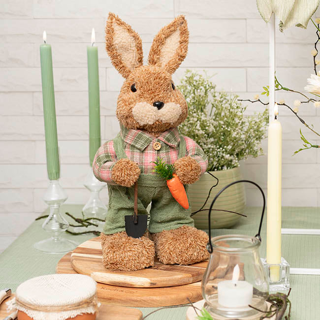 Country Male Bunny w Shovel & Carrot Green (38cmH)