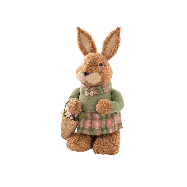 Country Female Bunny w Flower Basket Green (38cmH)