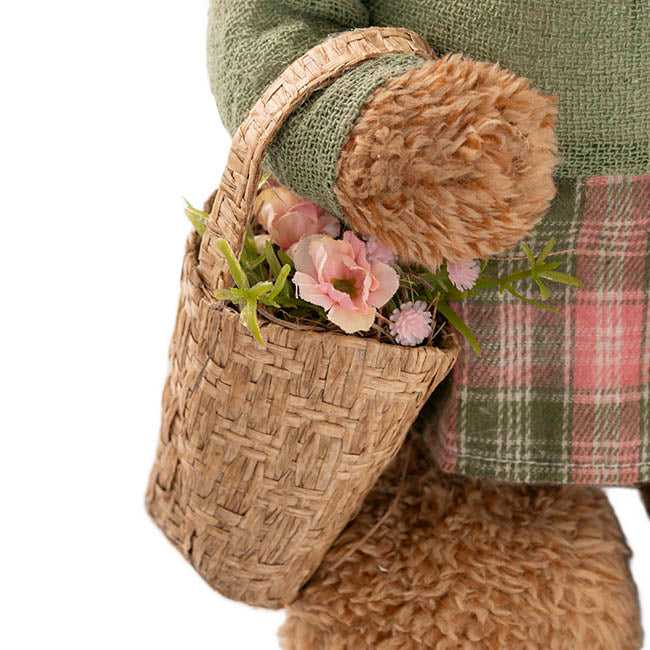 Country Female Bunny w Flower Basket Green (38cmH)