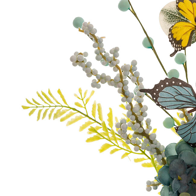 Butterfly Hydrangea Fern Spray Blue & Yellow (55cmH)