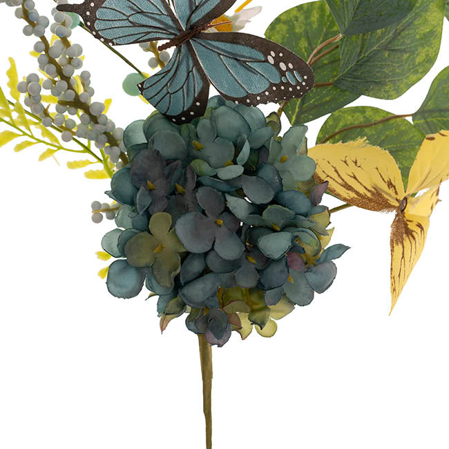 Butterfly Hydrangea Fern Spray Blue & Yellow (55cmH)
