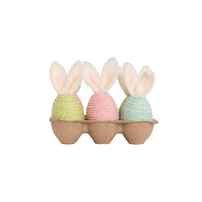 Easter Eggs w Bunny Ears Set 6 Multi Colour (15x10x12cm)