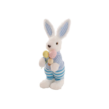 Standing Male Bunny w Egg Bouquet Blue & White (30cmH)