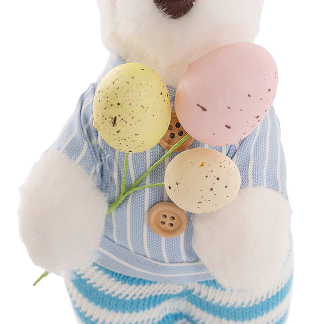 Standing Male Bunny w Egg Bouquet Blue & White (30cmH)