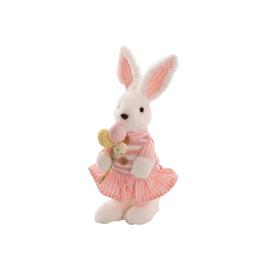 Standing Female Bunny w Egg Bouquet Pink & White (30cmH)