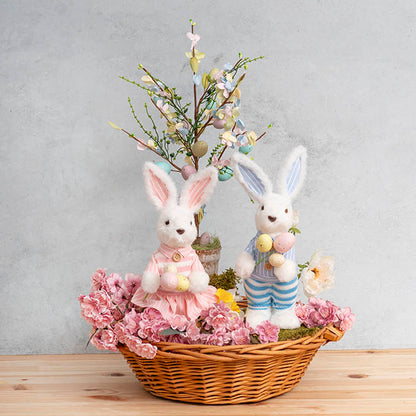 Standing Female Bunny w Egg Bouquet Pink & White (30cmH)