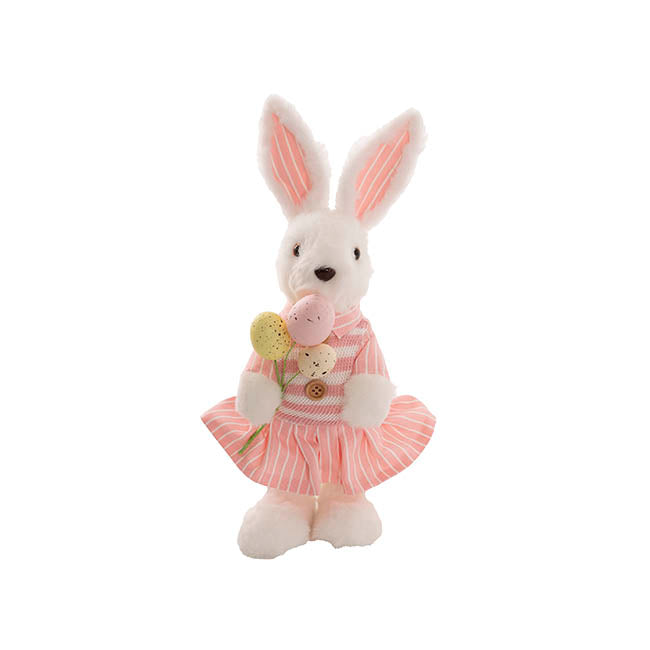 Standing Female Bunny w Egg Bouquet Pink & White (30cmH)