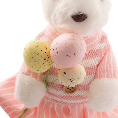 Standing Female Bunny w Egg Bouquet Pink & White (30cmH)