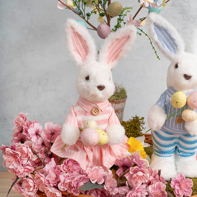 Standing Female Bunny w Egg Bouquet Pink & White (30cmH)