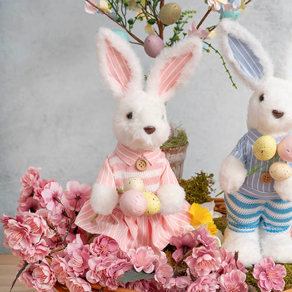 Standing Female Bunny w Egg Bouquet Pink & White (30cmH)