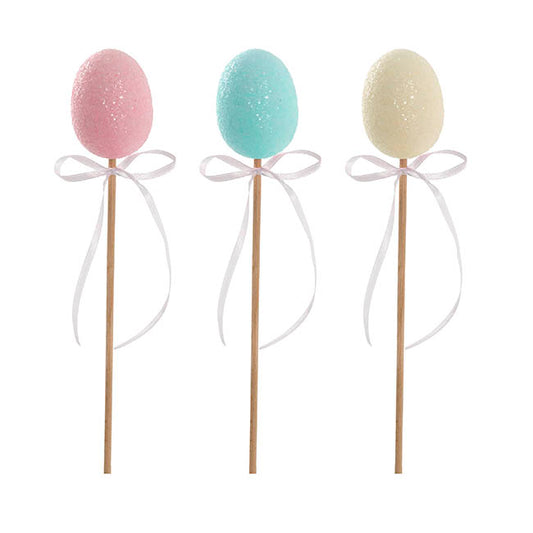Easter Egg Picks Set 6 Pink Blue Cream (5cmDx25cmH)