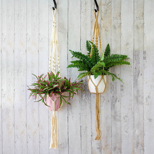 Macrame Hanging Pot Holder Twist White (105cm)