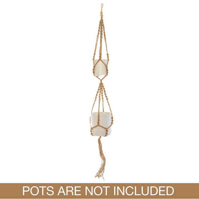 Macrame Hanging Double Pot Holder Twist Natural (140cm)