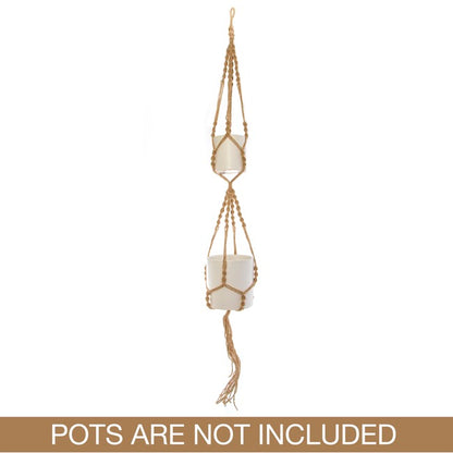 Macrame Hanging Double Pot Holder Twist Natural (140cm)