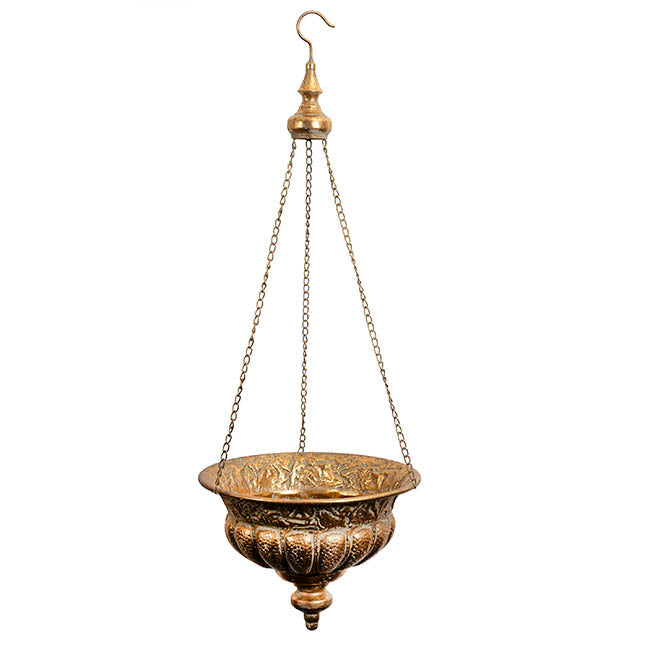 Hanging Metal Planter Pot Brushed Gold (34.5x94cmH)