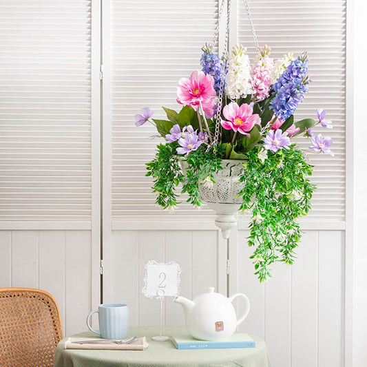 Hanging Metal Planter Pot Antique White (34.5x94cmH)