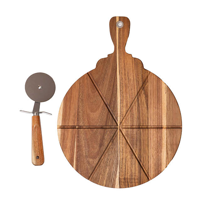 Acacia Wood Pizza Board w Cutter Brown (46x33x3.5cmH)