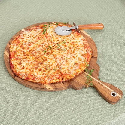 Acacia Wood Pizza Board w Cutter Brown (46x33x3.5cmH)