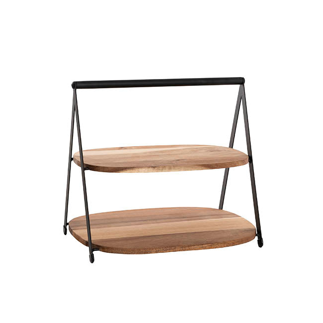 Acacia Wood 2 Tier Display Stand Brown (28x24.5x25.5cmH)