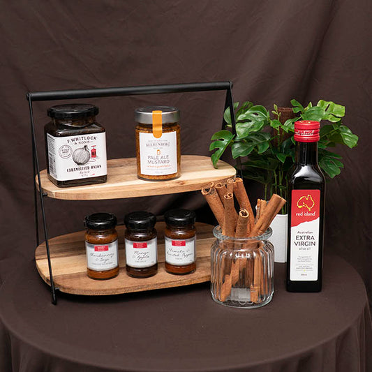 Acacia Wood 2 Tier Display Stand Brown (28x24.5x25.5cmH)