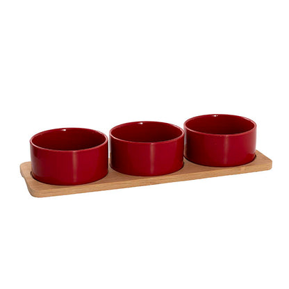 Round 3 Bowl Wooden Board Tapas Set Red (36x12x6cm)
