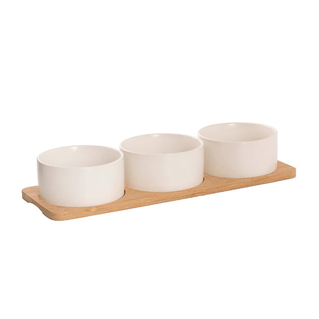 Round 3 Bowl Wooden Board Tapas Set White (36x12x6cm)