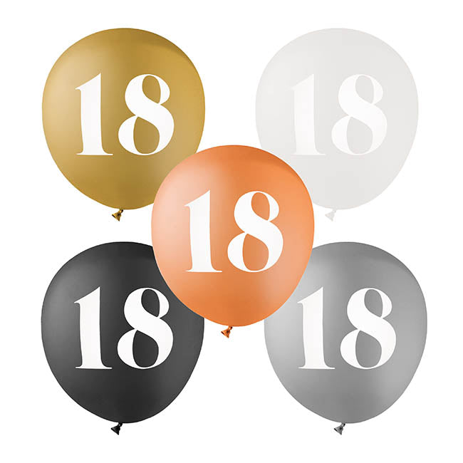 18th Birthday Assorted Party Balloons Set 6 (30cmD)