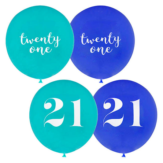 21st Birthday Assorted Party Balloons Set 6 Blue (30cmD)