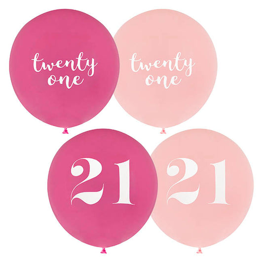 21st Birthday Assorted Party Balloons Set 6 Pink (30cmD)