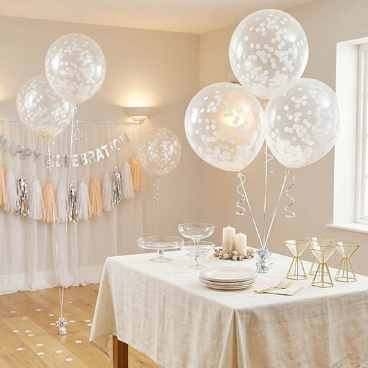 Confetti Balloons Pack 6 White (45cm)