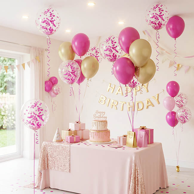 Confetti Balloons Pack 6 Hot Pink (45cm)