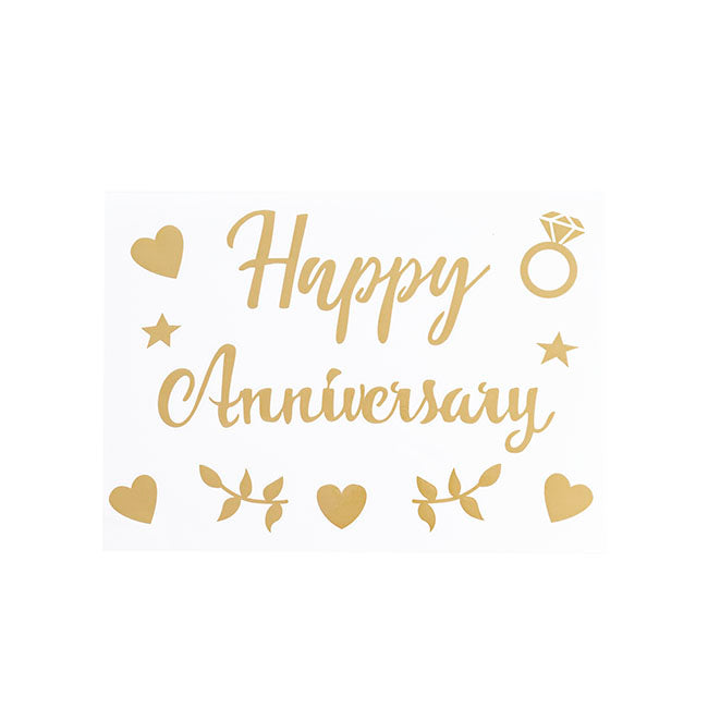 Sticker Happy Anniversary Hearts Pack 10 Gold (20x28cmL)