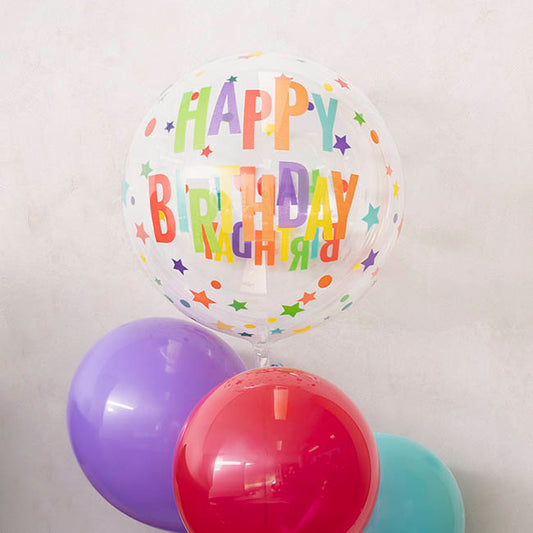 Printed Bubble Balloon 18" Happy Birthday Stars (46cmD)