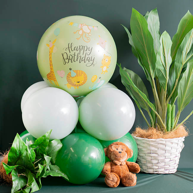Printed Bubble Balloon 18" Happy Birthday Jungle (46cmD)