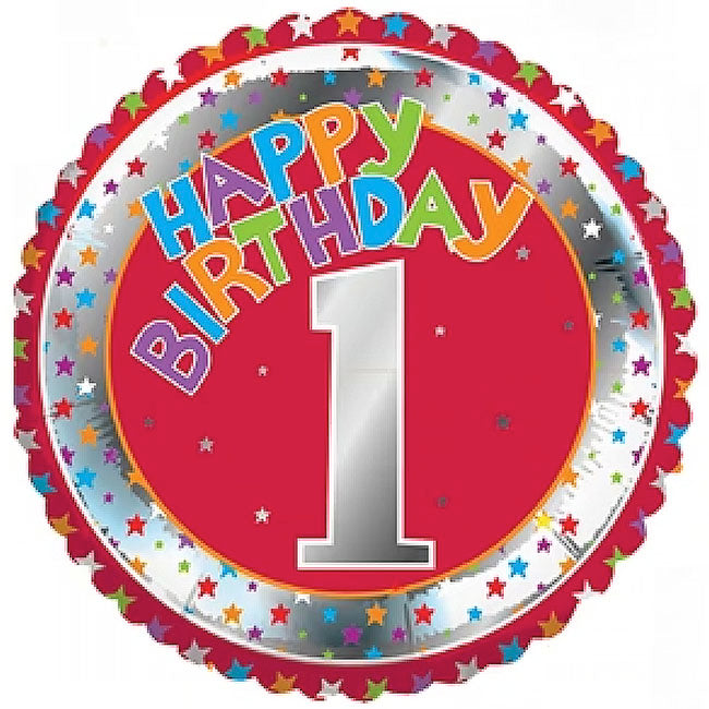 Foil Balloon 17" Happy 1st Birthday Red (43cmD)