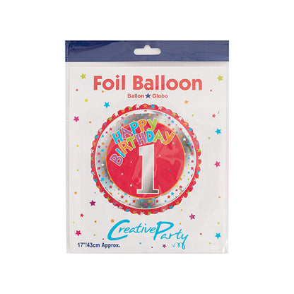 Foil Balloon 17" Happy 1st Birthday Red (43cmD)