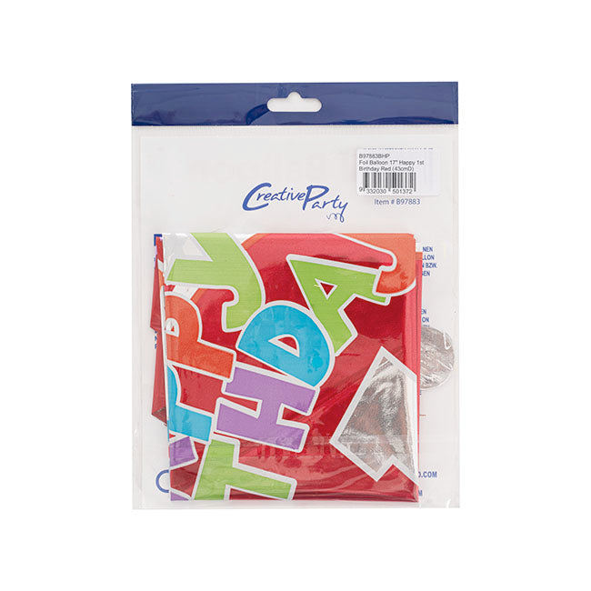 Foil Balloon 17" Happy 1st Birthday Red (43cmD)