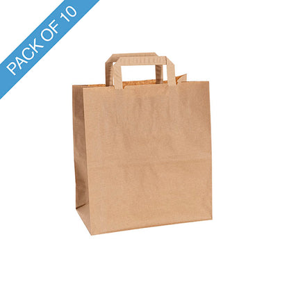 Brown Kraft Take Away Paper Bag Pack 10 (260Wx140Gx290mmH)
