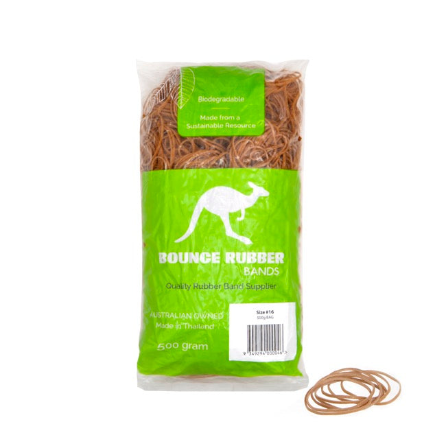 Sustainable Rubber Bands Size 16 500 gram Bag (60mmLx1.5mmW)
