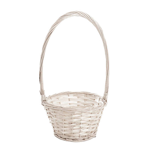 Flower Girl Basket Oval Willow White (20x18x11cmH & 40cmH)