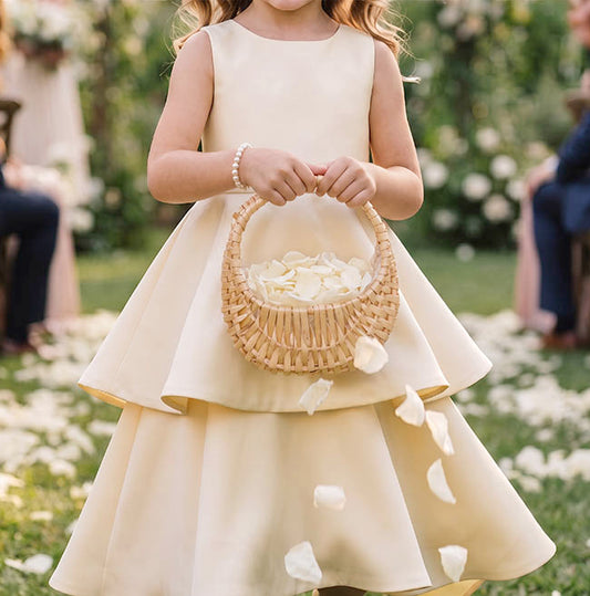 Flower Girl Wicker Basket Natural Beige (16cmH)
