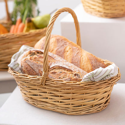 Willow Basket with Handle Oval Set of 3 Natural(33x28x13cmH)