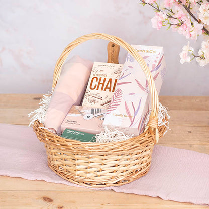 Willow Basket Floral Oval with Handle Natural (37x31x10cmH)