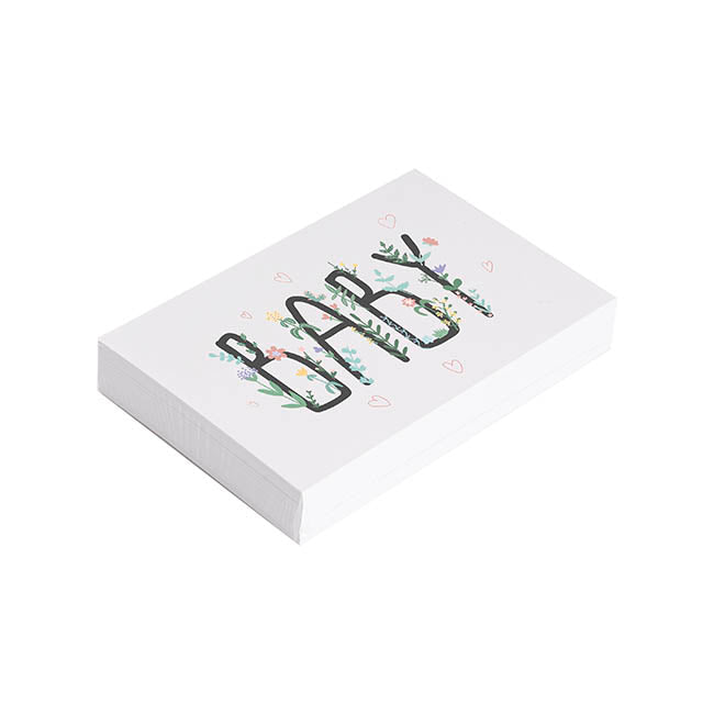 Cards White Baby with Greenery (10x6.5cmH) Pk 50
