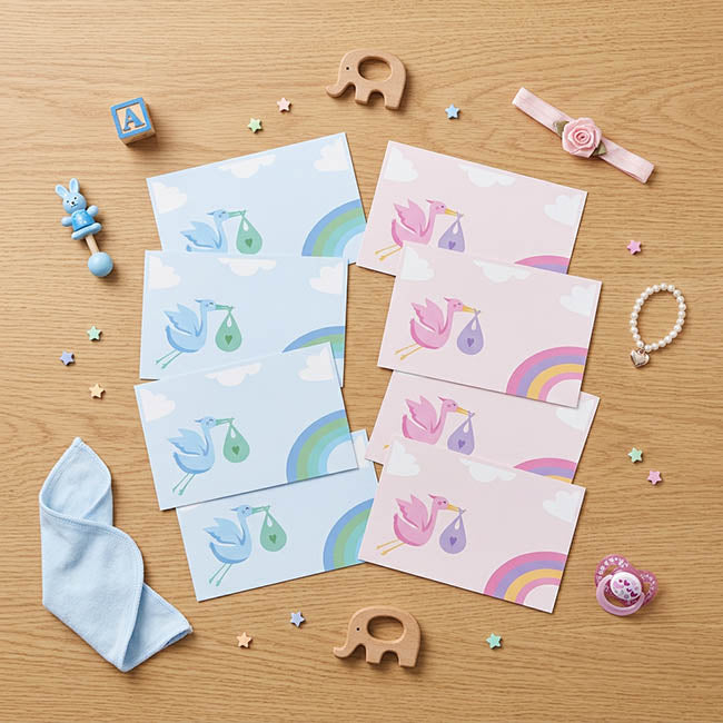 Cards Baby Boy & Baby Girl Storks Mix (10x6.5cmH) Pack 50