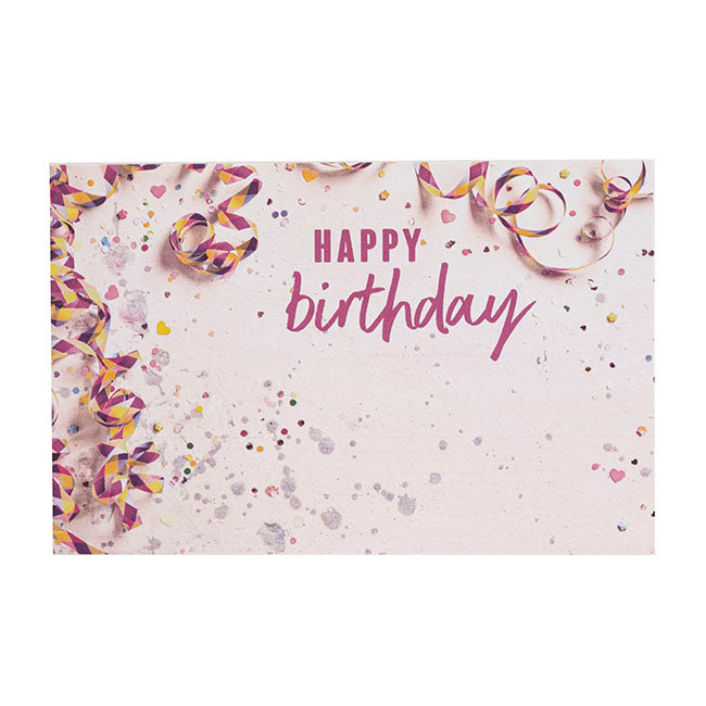 Cards White Birthday Streamers Pink (10x6.5cmH) Pk 50