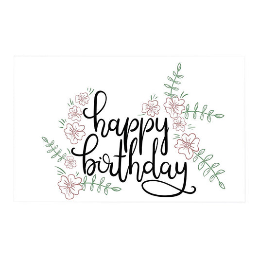 Cards White Happy Birthday Drawn Flowers (10x6.5cmH) Pack 50